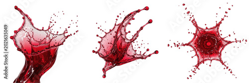 Isolated Liquid Red Wine Splash Dynamic Fluid Motion Splatter Pouring Effect on Plain White Background as High Quality Cutout PNG Set Asset File