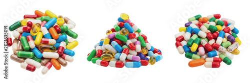 Tablou pe pânză Isolated Heap of Colorful Medical Pills Capsules Tablets Pharmaceutical Drugs Pi
