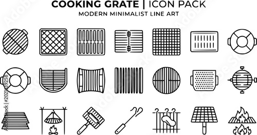 Tableau sur toile Cooking Grate and Grill Rack Modern Minimalist Line Art Icon Pack for Food, BBQ,