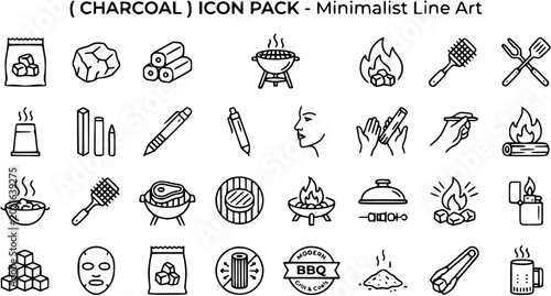 Φωτογραφία Charcoal BBQ Icon Pack: Minimalist Line Art for Grilling and Outdoor Cooking