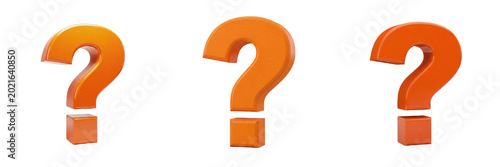 Bright Orange Question Mark 3D Glossy Query Symbol Icon for Help Support Frequently Asked Questions FAQ Solved Problem Choice Design Element Cutout Stock Photo