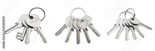 Metal Key Ring with Multiple House Keys Security Access Locksmith Keychain for Real Estate New Home Ownership Design Element Cutout Stock Photo