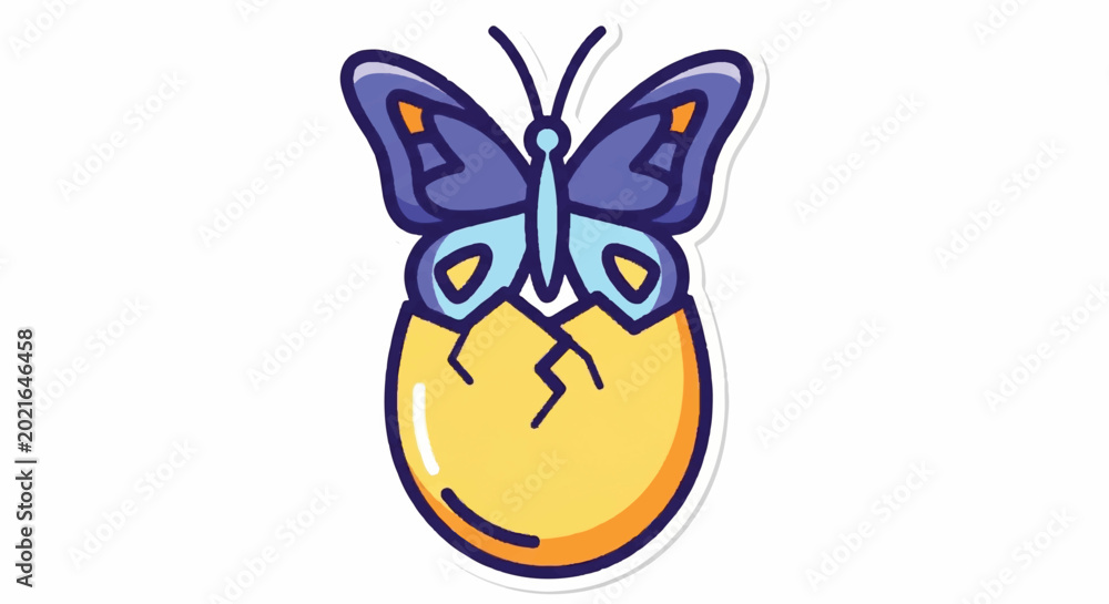 Fototapeta premium Cute Butterfly Emerging from a Cracked Egg Illustration.