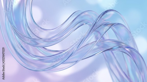 Transparent Flowing Glass Ribbons on Soft Pastel Background