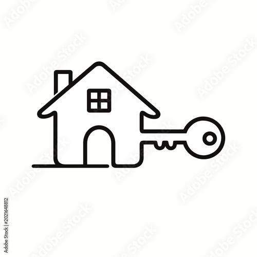 Minimalist House and Key Icon Vector Illustration