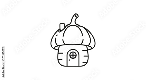 Whimsical Acorn House Illustration: Fairy Tale Dwelling with Cute Door and Chimney
