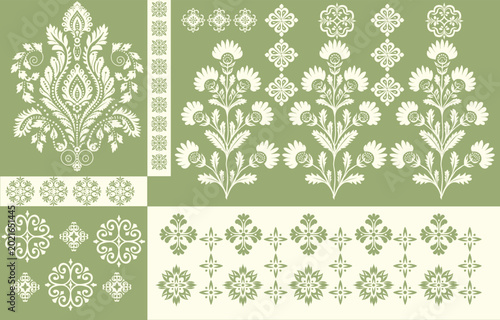 Konstfotografi Sage green baroque damask paisley floral sprays rococo scrolls multi-component l