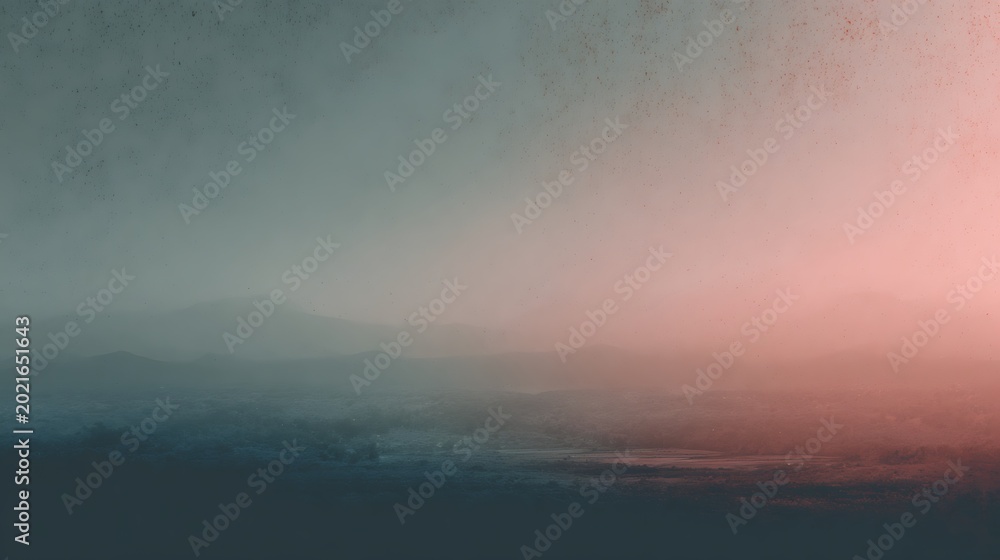 Fototapeta premium Mistful Landscape with Distant Mountains and Soft Pink Sunrise
