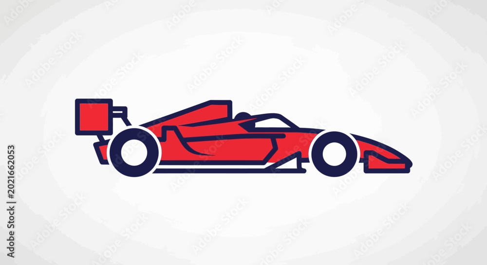 Naklejka premium Red Formula 1 Race Car Icon, Side View, Minimalist Design
