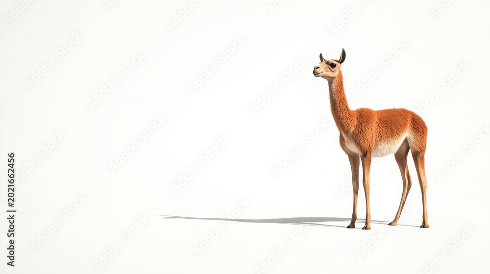 Fototapeta premium Guanaco Standing Isolated on White Background