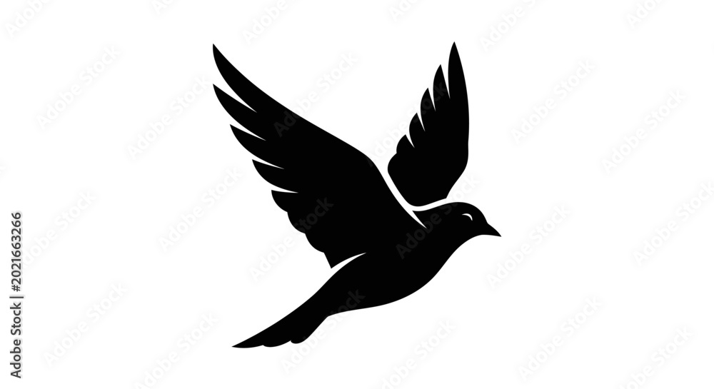 Fototapeta premium Silhouette of a bird flying against a white background, freedom concept