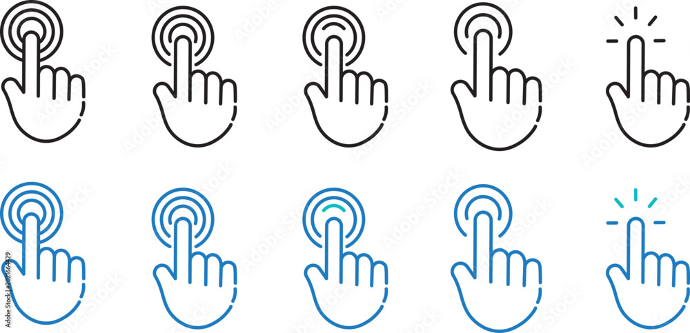 Fototapeta premium Cursor mouse click icons and digital pointer signs, containing high-quality illustration buttons for web navigation and arrow symbols in an isolated pictogram collection