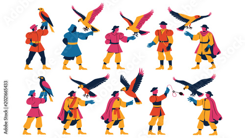 Fotografía Medieval falconer with birds: historical sport of falconry, ancient hunting practice