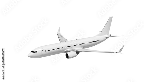 White Airplane Boeing 737 Max passenger jet commercial airliner from a front side view flying towards the left isolated on a transparent background high resolution cutout stock illustration transport