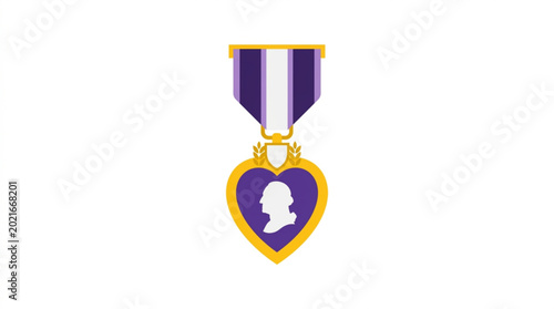 Purple heart military honor badge icon with gold accents and white silhouette