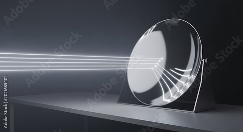 Glass Prism Refracting Light Beams.