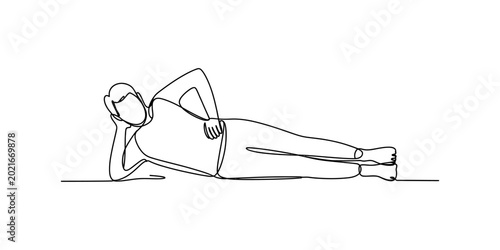 Canvastavla Line art illustration of a person lying on their side, resting head on hand