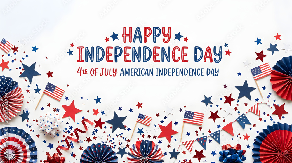 Fototapeta premium American Independence Day decoration with flags and stars