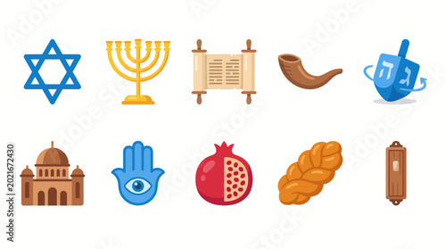 Schilderij op canvas Jewish symbols and objects collection.