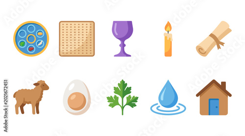 Foto Passover symbols and objects collection.