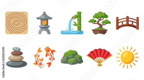 Tablou pe pânză Serenity Japanese Garden Zen Elements Icons.