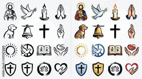Tableau sur toile Collection of Religious and Spiritual Symbols, Icons, and Illustrations