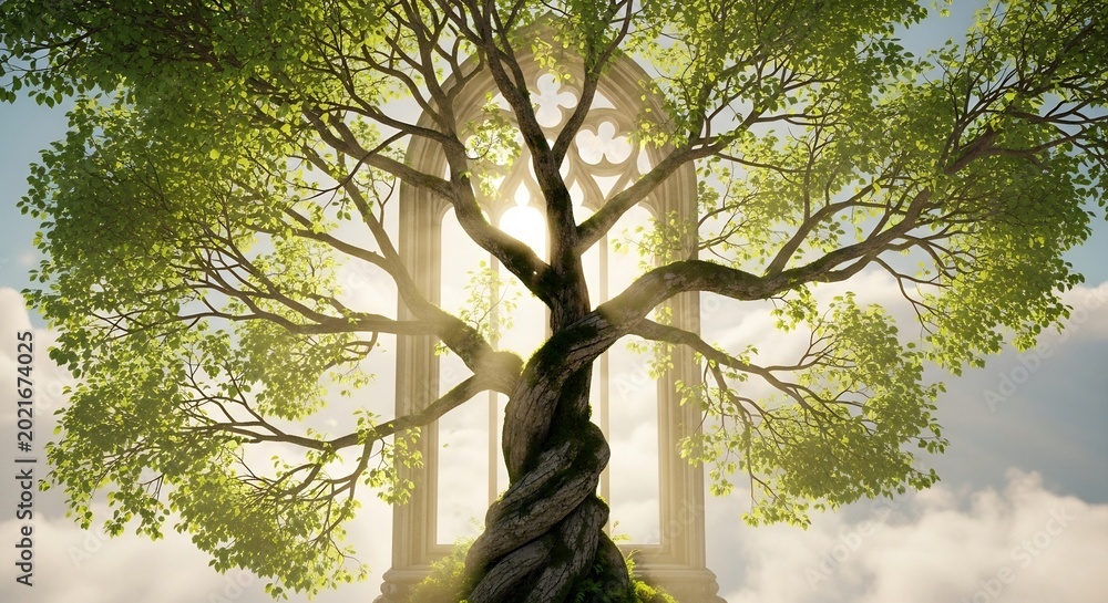 Fototapeta premium Enchanted Tree of Life with Divine Light Gateway.