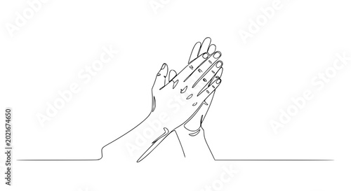 Konstfotografi Continuous line drawing of clasped hands, symbolizing prayer, hope, or gratitude