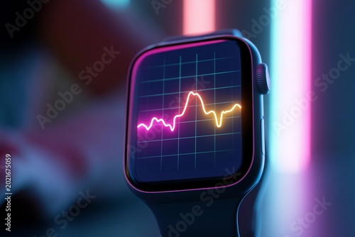 Smartwatch displays pulsing heart rhythm graph