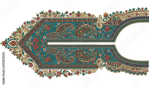 Photos Beautiful Kashmiri tanka embroidery neckline vector isolated on white background