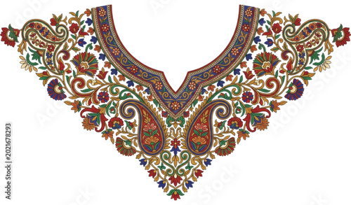Tableau sur toile Luxury traditional Kashmiri tanka neckline embroidery vector isolated on white b