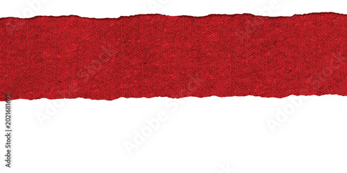 Horizontal Torn Red Paper Strip With Rough Edges.