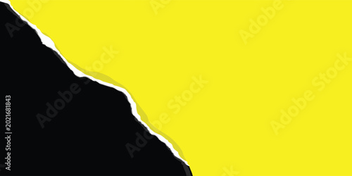 Closeup torn paper edge between black and yellow.