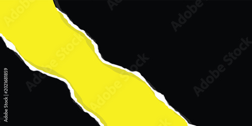 Diagonal Torn Yellow Paper Strip With White Torn Edges.