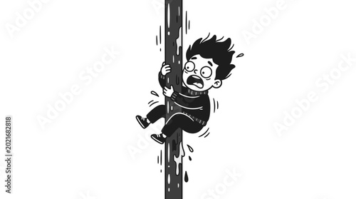 Tableau sur toile Man climbing up a pole fast.