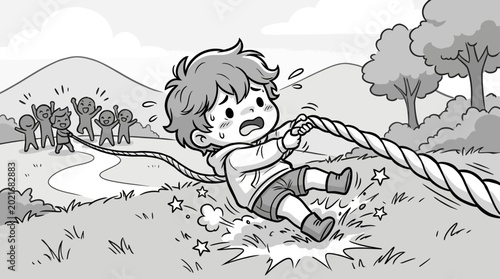 Foto Boy swinging on a rope excitedly.
