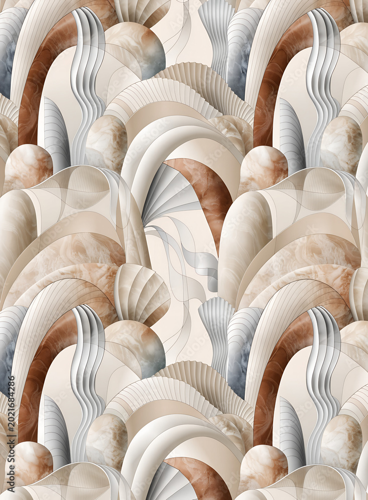 Obraz premium Elegant minimalist clothing pattern inspired by Scandinavian design, featuring abstract organic shapes, flowing lines, and soft geometric forms arranged in a balanced modern composition.