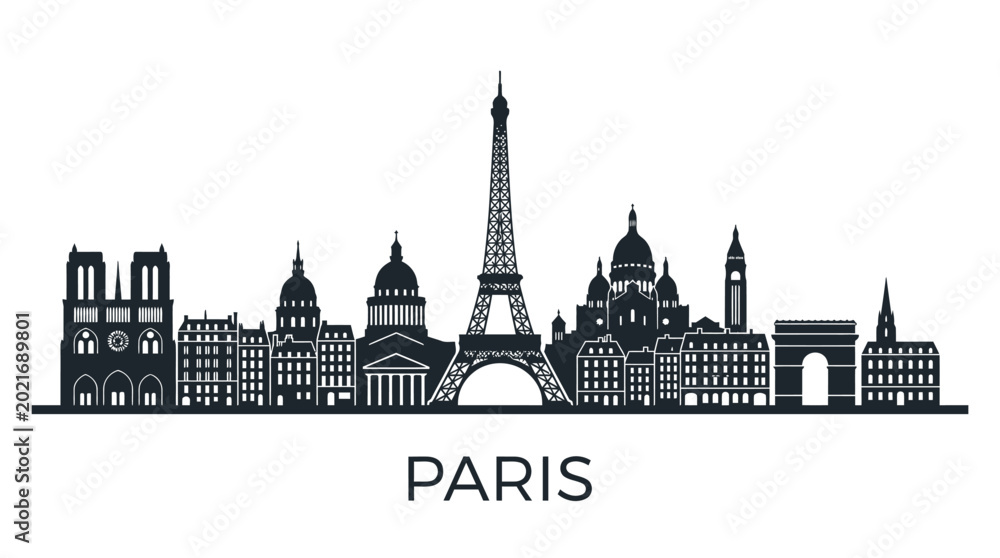 Fototapeta premium Paris Skyline Silhouette - Famous Landmarks