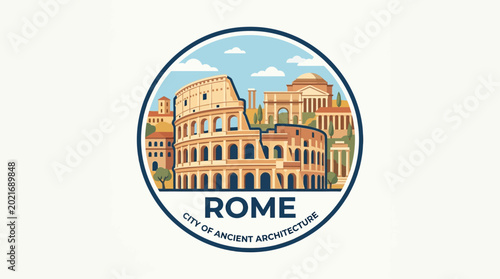 Tableau sur toile Rome Colosseum Landmark Circle Emblem Vector Illustration