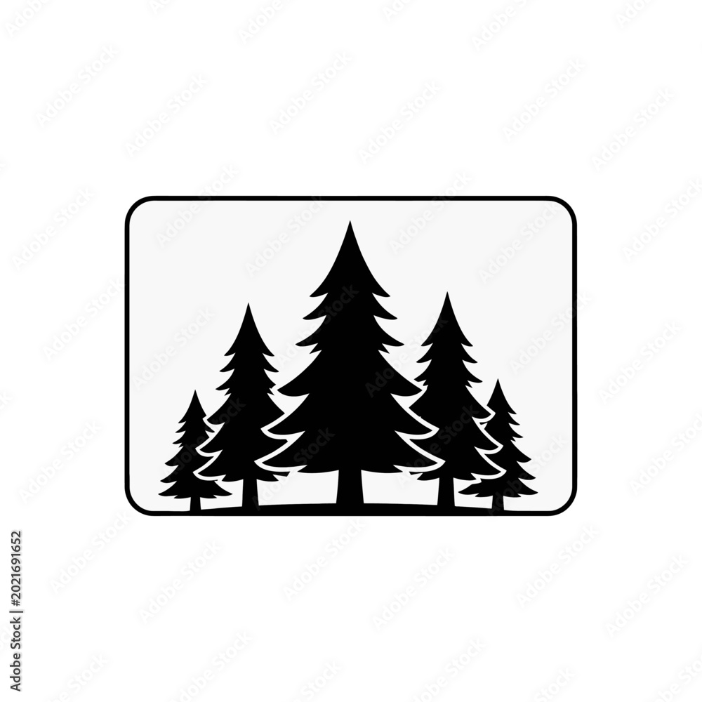 Fototapeta premium A simple illustration of several evergreen trees inside a rectangular frame design