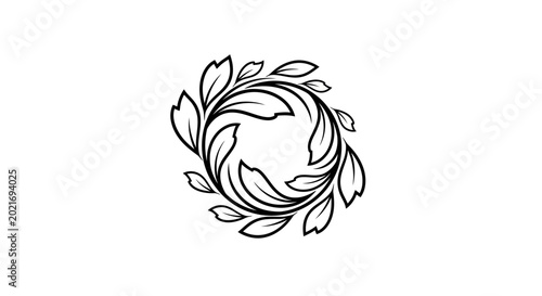 Fotografie Black and white leafy wreath design.