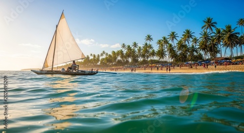 A traditional raft, typical of the northeastern Brazilian coast, traditionally used for fishing and tourist excursions.