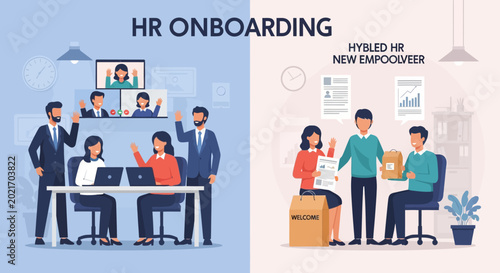 Diverse hybrid team members engaging in onboarding and collaboration for new company initiatives