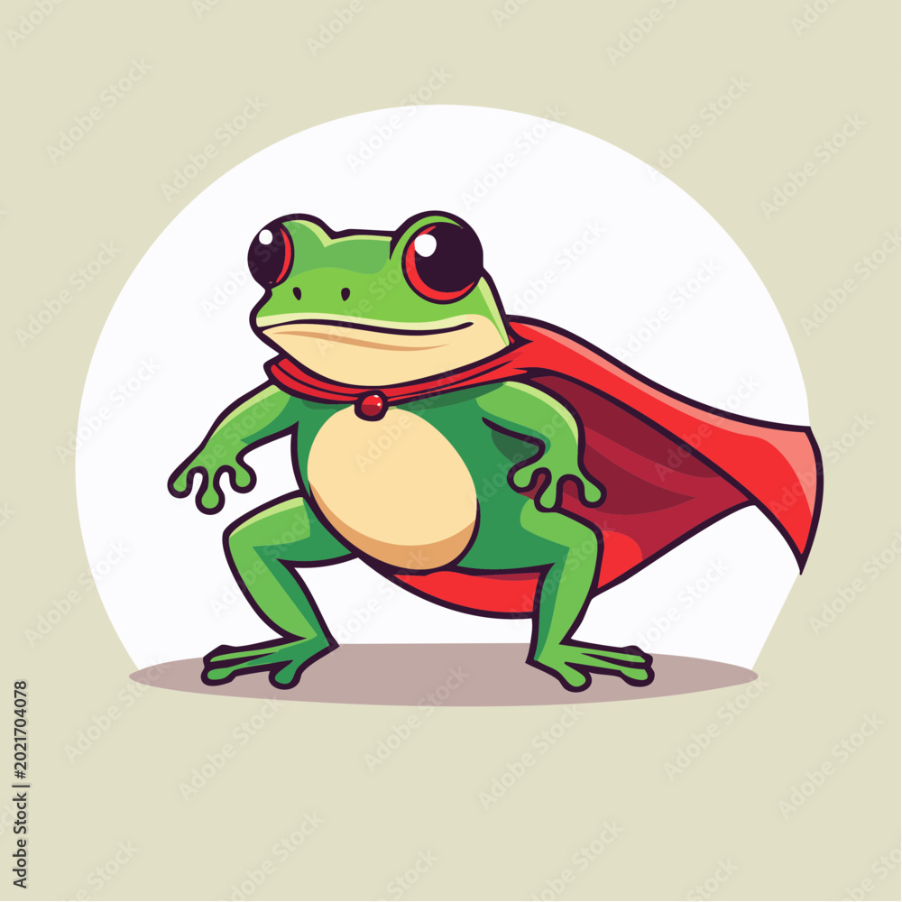 Fototapeta premium Superhero Frog Cartoon Character with Red Cape