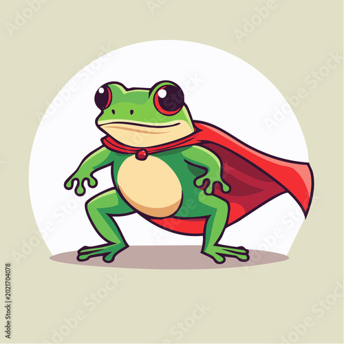 Superhero Frog Cartoon Character with Red Cape