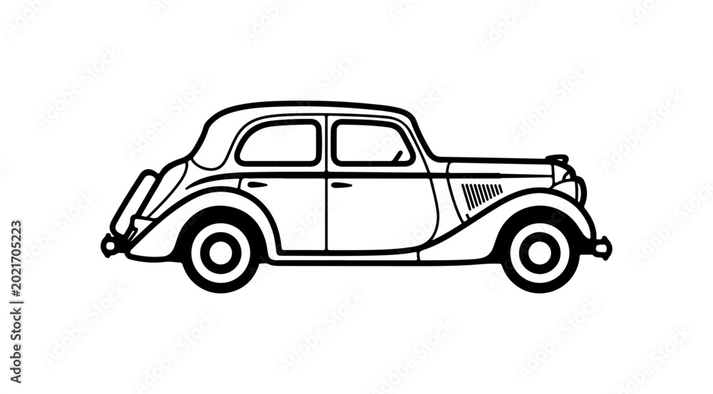 Naklejka premium Vintage Car Side Profile Illustration - Classic Automobile Line Drawing