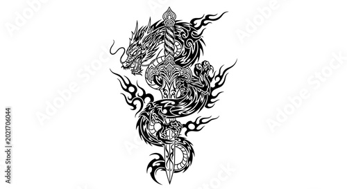 Konstfotografi Dragon head with flames and smoke.