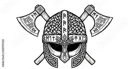 Fotografie Viking Helmet with Double Axes.