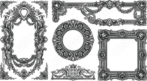 Fotografia Ornate baroque picture frame vector set with vintage renaissance borders antique