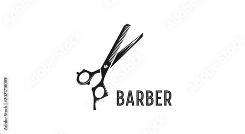 Professional barber scissors and text logo in black and white